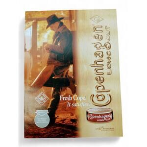 2001 Copenhagen Print Ad Rugged Cowboy Against Wall Tobacco Chew Fresh‎ Cope